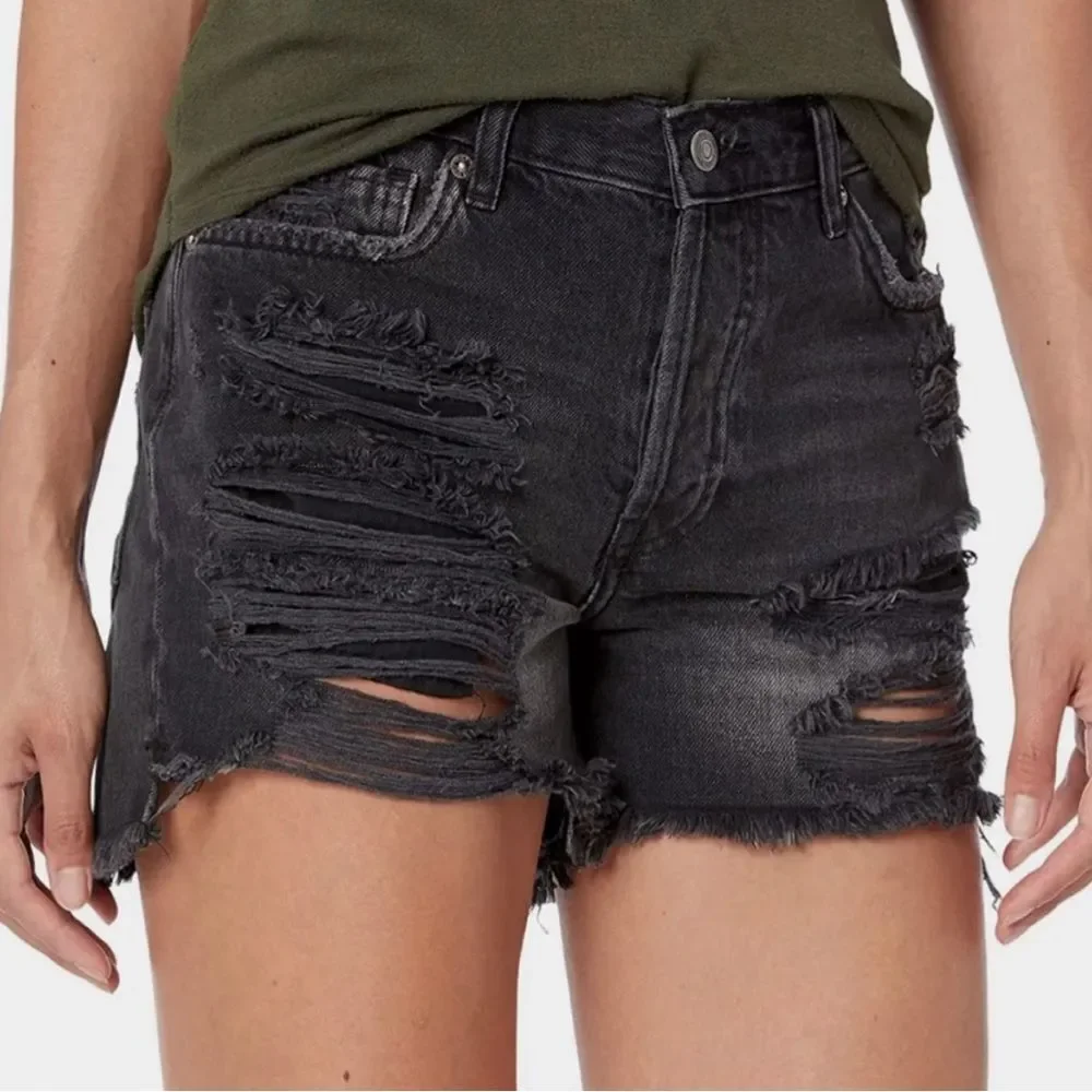 Free People We The Free Maggie Jean Shorts Montero Black Destroyed Wash Size 27